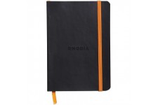 RHODIA 117302C - Carnet Souple Noir - A6 - Ligne - 144 pages - Papier Clairefontaine Ivoire 90 g/m - Marque-Page, Fermeture elas