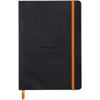 RHODIA 117402C - Carnet Souple Noir - A5 - Ligne - 160 pages - Papier Clairefontaine Ivoire 90 g/m - Marque-Page, Fermeture elas