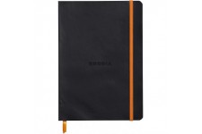 RHODIA 117402C - Carnet Souple Noir - A5 - Ligne - 160 pages - Papier Clairefontaine Ivoire 90 g/m - Marque-Page, Fermeture elas