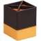 RHODIA 118816C - Pot a  Crayons Noir - 8x8x11 cm - Piqures Sellier Orange - Exterieur Simili Cuir - Collection Home Office Rhodi