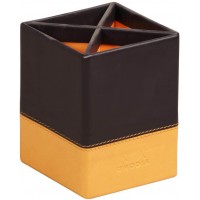 RHODIA 118816C - Pot a  Crayons Noir - 8x8x11 cm - Piqures Sellier Orange - Exterieur Simili Cuir - Collection Home Office Rhodi