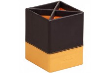 RHODIA 118816C - Pot a  Crayons Noir - 8x8x11 cm - Piqures Sellier Orange - Exterieur Simili Cuir - Collection Home Office Rhodi