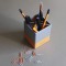 RHODIA 118816C - Pot a  Crayons Noir - 8x8x11 cm - Piqures Sellier Orange - Exterieur Simili Cuir - Collection Home Office Rhodi