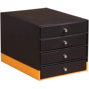 RHODIA 118866C - Trieur 4 Tiroirs Noir - 24,8x32,7x22,8 cm - Piqures Sellier Orange - Exterieur Simili Cuir - Collection Home Of