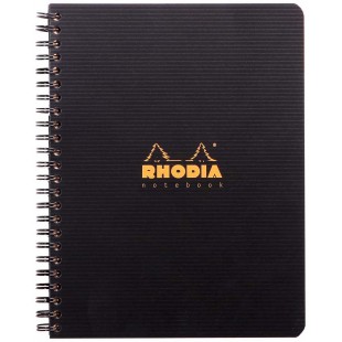 RHODIA 119911C - Cahier a  Spirale (Reliure Integrale) Noir A5+ | Ligne | 160 pages Detachables Perf. 6 Trous - Papier Clairefon