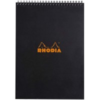 RHODIA 185009C - Bloc-Notes a  Spirale (Reliure Integrale) Noir - A4 - Petits Carreaux - 80 Feuilles Detachables - Papier Claire