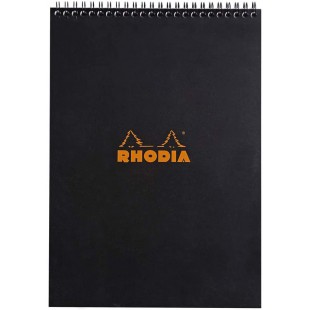RHODIA 185009C - Bloc-Notes a  Spirale (Reliure Integrale) Noir - A4 - Petits Carreaux - 80 Feuilles Detachables - Papier Claire