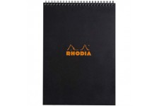 RHODIA 185009C - Bloc-Notes a  Spirale (Reliure Integrale) Noir - A4 - Petits Carreaux - 80 Feuilles Detachables - Papier Claire