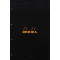 RHODIA 201009C - Bloc-Notes Agrafe N°20 Black - A4+ - Grands Carreaux Seyes - 80 Feuilles Detachables Perforation 4 Trous - Papi