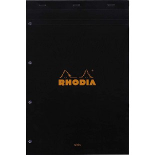 RHODIA 201009C - Bloc-Notes Agrafe N°20 Black - A4+ - Grands Carreaux Seyes - 80 Feuilles Detachables Perforation 4 Trous - Papi