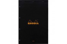 RHODIA 201009C - Bloc-Notes Agrafe N°20 Black - A4+ - Grands Carreaux Seyes - 80 Feuilles Detachables Perforation 4 Trous - Papi