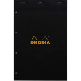 RHODIA 202009C - Bloc-Notes Agrafe N°20 Black - A4+ - Petits Carreaux - 80 Feuilles Detachables Perforation 4 Trous - Papier Cla