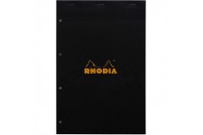 RHODIA 202009C - Bloc-Notes Agrafe N°20 Black - A4+ - Petits Carreaux - 80 Feuilles Detachables Perforation 4 Trous - Papier Cla