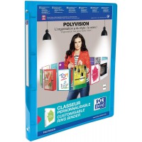 OXFORD Classeur Polyvision A4 Dos 20mm 4 Anneaux Ronds Couverture Polypro Bleu