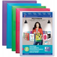 Lot de 10 : OXFORD Protege-Documents Polyvision A4 120 vues / 60 pochettes Couverture Polypro Translucide Coloris Assortis