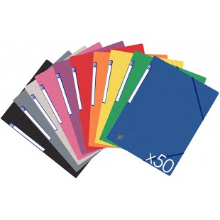 OXFORD TopFile+ Lot de 50 Chemises Cartonnees 3 Rabats Format A4 Fermeture Elastiques 10 Couleurs Assorties