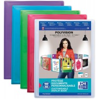 Lot de 10 : OXFORD Protege-Documents Polyvision A4 160 vues / 80 pochettes Couverture Polypro Translucide Coloris Assortis