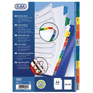 OXFORD Intercalaire Mensuel Format A4 Carte Blanche 170gr 12 Positions Strongline