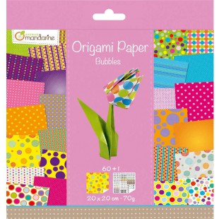 Avenue Mandarine 52506O - Un paquet de 60 feuilles Origami 20x20 cm 70G (30 motifs x 2 feuilles) et une planche de st