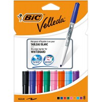 BIC Velleda 1741 Feutres pour Tableau Blanc Effacables a Sec, Pointe Conique Moyenne - Couleurs Assorties, Pochette 