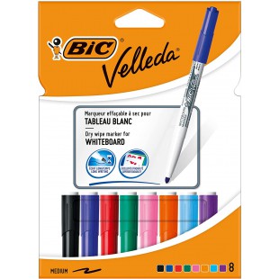 BIC Velleda 1741 Feutres pour Tableau Blanc Effacables a Sec, Pointe Conique Moyenne - Couleurs Assorties, Pochette 