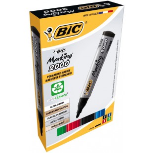 BIC Marking 2000 ECOlutions Marqueurs Permanents a  Pointe Conique Moyenne - Couleurs Assorties, Etui Carton de 4