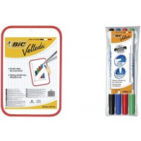 BIC Velleda Tableau Double Face Effacable a  Sec (30 x 44 cm) - Rouge, Lot de 1 & Velleda 1721 Feutres Effacables a  Sec - Bleu,