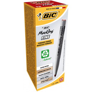 BIC Marking Fine ECOlutions Marqueurs Permanents a Pointe Conique Fine - Rouge, Boite de 12