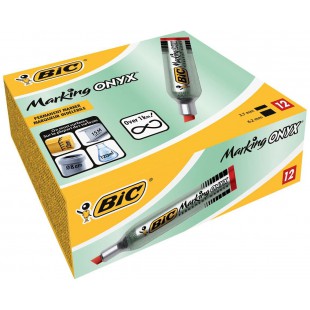 BIC Marking Onyx 1481 Marqueurs Permanents a Pointe Moyenne Biseautee - Rouge, Boite de 12