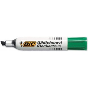 BIC Velleda 1781 Feutres pour Tableau Blanc Effacables a Sec Pointe Biseautee Large - Vert, Boite de 12