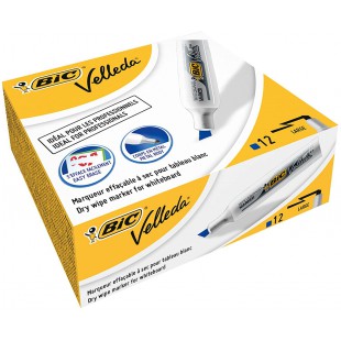 BIC Velleda 1781 Feutres pour Tableau Blanc Effacables a Sec Pointe Biseautee Large - Bleu, Boite de 12