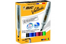 BIC Velleda 1781 Feutres pour Tableau Blanc Effacables a  Sec Pointe Biseautee Large - Couleurs Assorties, Boite de 4