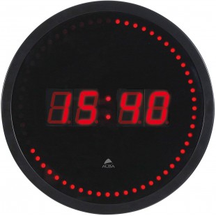 Alba HORLED Horloge Murale LED Noir / Rouge - Prise electrique UK