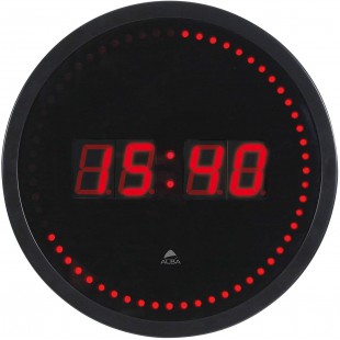 Alba HORLED Horloge Murale LED Noir / Rouge - Prise electrique UK