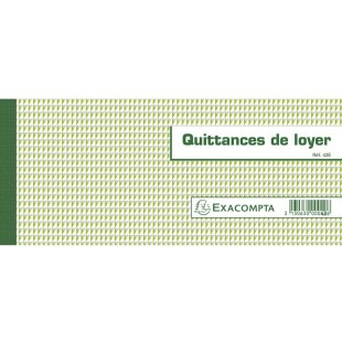 Exacompta - Ref. 42E - 1 Carnet a  souche "Quittances de loyer" 50 feuillets - Format horizontal de la quittance : 10,1x16,5 cm