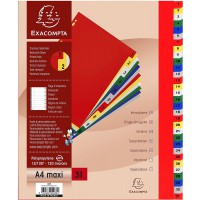 Exacompta - Ref. 88E - Intercalaires en polypropylene avec 31 onglets imprimes numeriques de 1 a  31 en couleur - Page d'indexat
