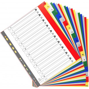 Exacompta - Ref. 90E - Intercalaires en polypropylene avec 20 onglets imprimes alphabetiques de A a  Z en couleur - Page d'index