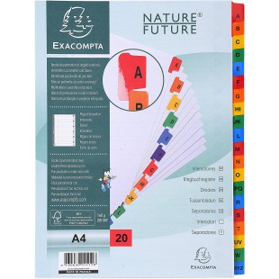 Exacompta - Ref. 1111E - Intercalaires en carte blanche 160g/m2 FSC® avec 20 onglets imprimes alphabetiques de A a  Z couleur- P