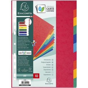 Exacompta - Ref. 1410E - Intercalaires en veritable carte lustree souple 225g/m2 FSC avec 10 onglets neutres - Format a  classer