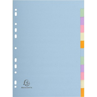 Exacompta - Ref. 1612E - Intercalaires en carte pastel recyclee 170g/m2 avec 12 onglets neutres - Format a classer 