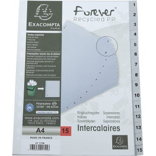 Exacompta - Ref. 1715E - Intercalaires gris en polypropylene recycle avec 15 onglets imprimes numeriques de 1 a  15 - Format a  