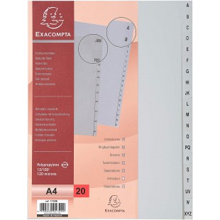 Exacompta - Ref. 1720E - Intercalaires gris en polypropylene recycle avec 20 onglets imprimes alphabetiques de A a 