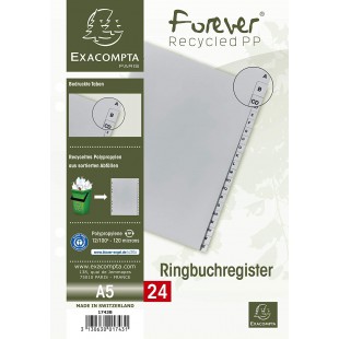 Exacompta - Ref 1743B - Intercalaires en polypropylene gris - 24 touches imprimees - alphabet allemand - adapte pour un classeme