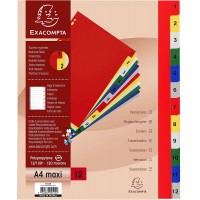 Exacompta - Ref. 2512E - Intercalaires en polypropylene avec 12 onglets imprimes numeriques de 1 a 12 en couleur - Page d'index