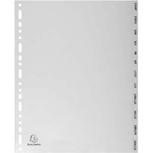 Exacompta - Ref. 2812E - Intercalaires gris en polypropylene recycle avec 12 onglets imprimes mensuel de Janvier a  Decembre - F