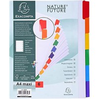 Lot de 20 : Exacompta - Ref. 4306E - Intercalaires en carte blanche 160g/m2 FSC® avec 6 onglets neutres en couleurs - renforces 