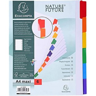 Lot de 20 : Exacompta - Ref. 4306E - Intercalaires en carte blanche 160g/m2 FSC® avec 6 onglets neutres en couleurs - renforces 