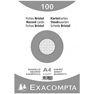 Exacompta 10206E Paquet 100 Fiches Bristol sous Film Blanc Quadrille 5 X 5 Non Perfore 210 X 297 mm