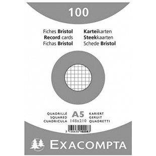 Exacompta 10208E Paquet 100 Fiches Bristol sous Film Blanc Quadrille 5 X 5 Non Perfore 148 X 210 mm