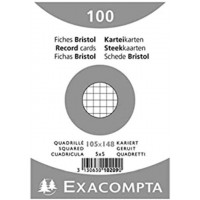 EXACOMPTA 10209E Paquet 100 fiches sous film - bristol quadrille 5x5 non perfore 105x148mm Blanc